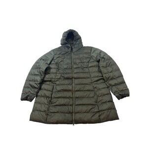 Eddie Bauer Puffer Parka Women 2XL Olive Green Down Insulated Hooded Jacket